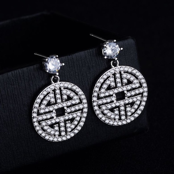 Marquis Diamond Crystal 925 Sterling Silver Earrings - Picture 3 of 4
